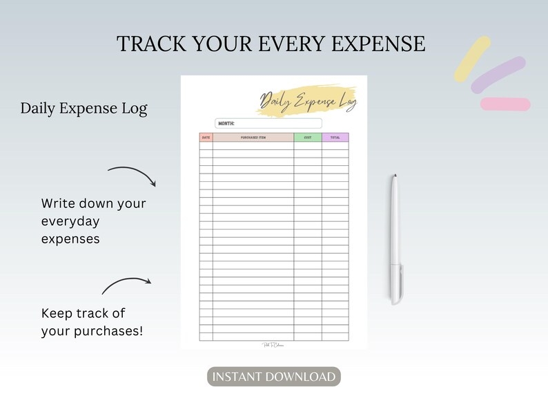 Expense Log Printable Expense Tracker Purchase Log Spending Sheet 