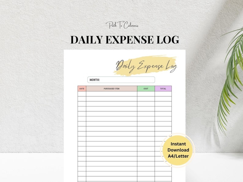 Expense Log Printable Expense Tracker Purchase Log Spending Sheet 