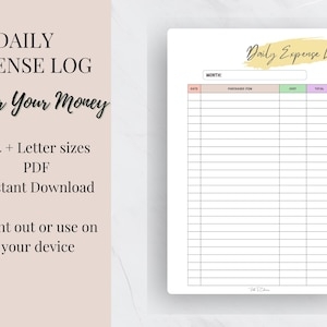 Expense Log Printable Expense Tracker Purchase Log Spending Sheet 