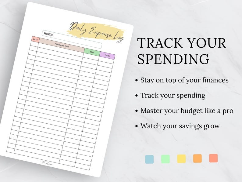 Expense Log Printable Expense Tracker Purchase Log Spending Sheet