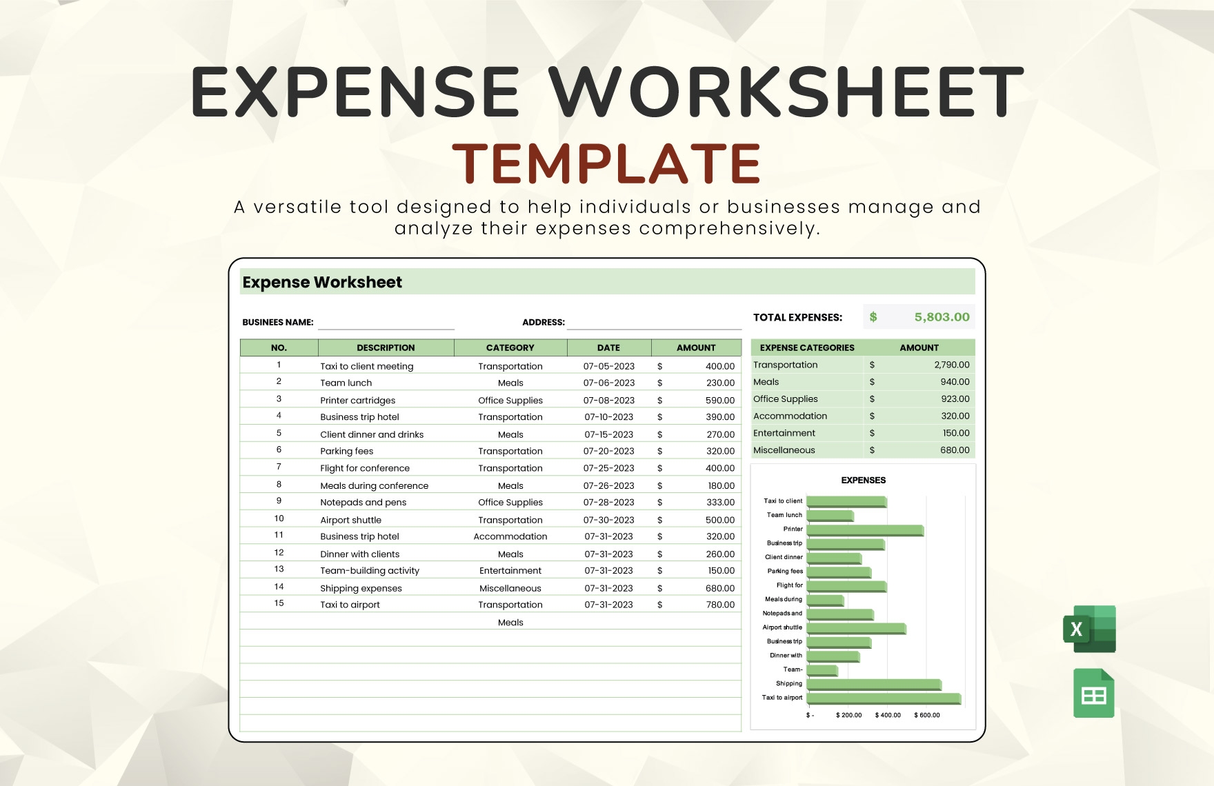 Expense Log Template In Excel Google Sheets Download Template