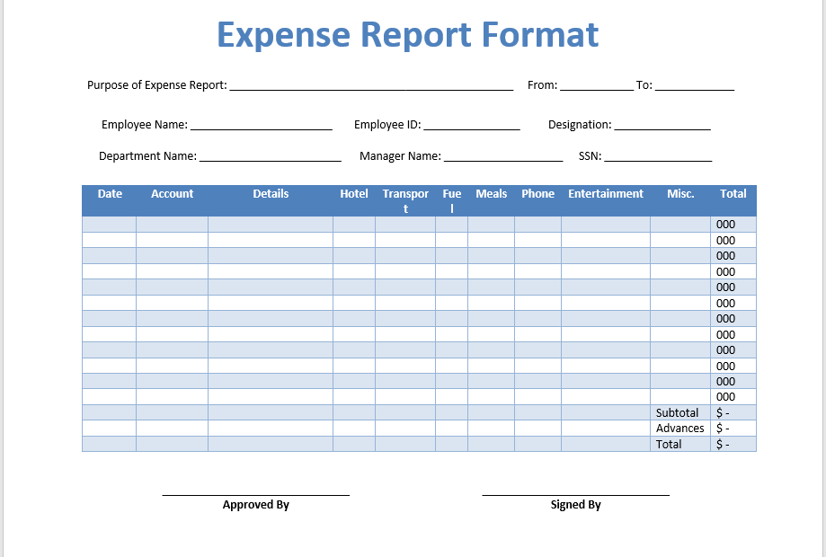 Expense Report Form Printable Printable Forms Free Online