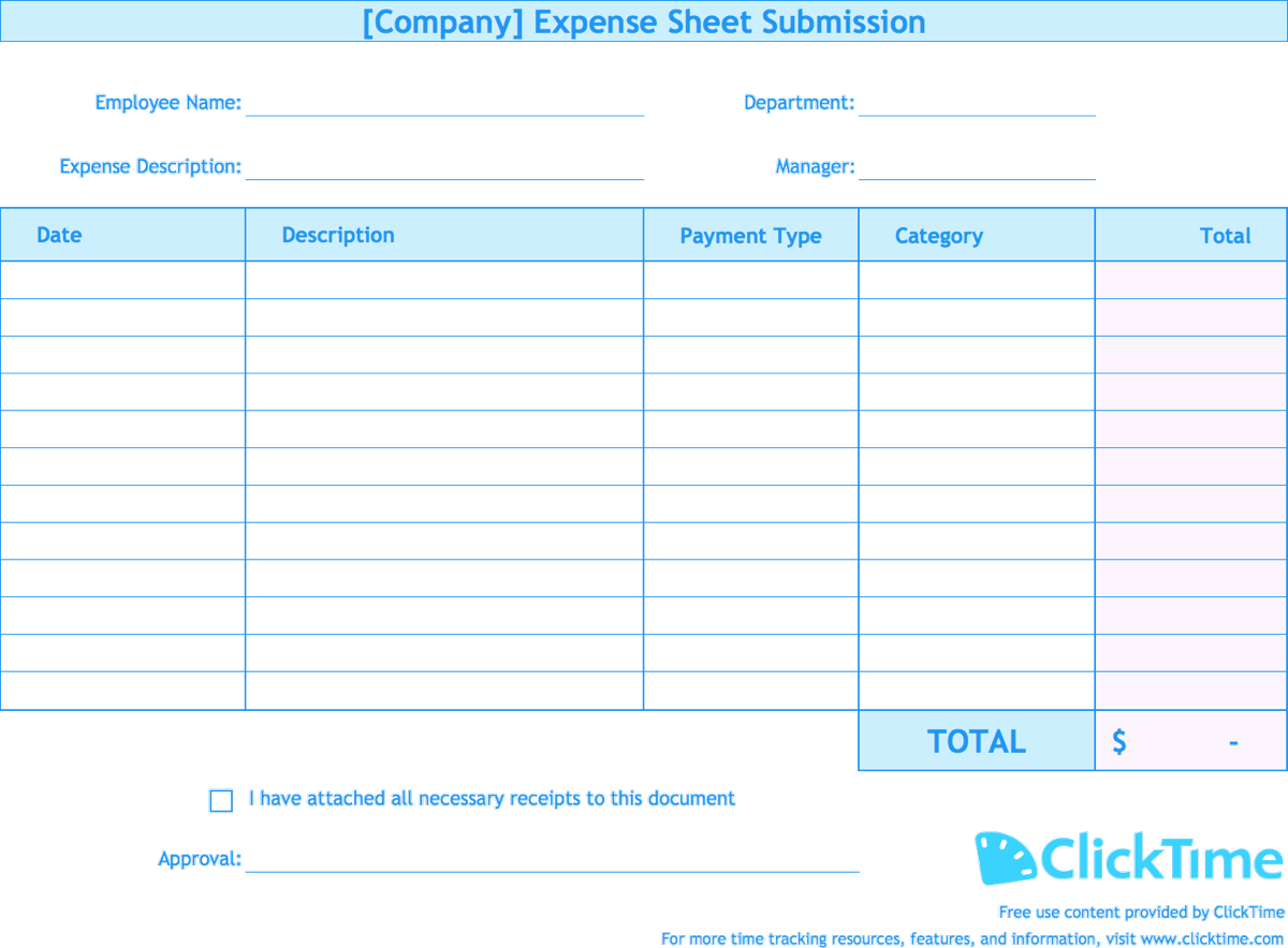 Expense Report Template Track Expenses Easily In Excel Clicktime 