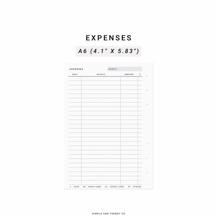 Expense Tracker A6 Inserts Printable Personal Expenses Organizer 