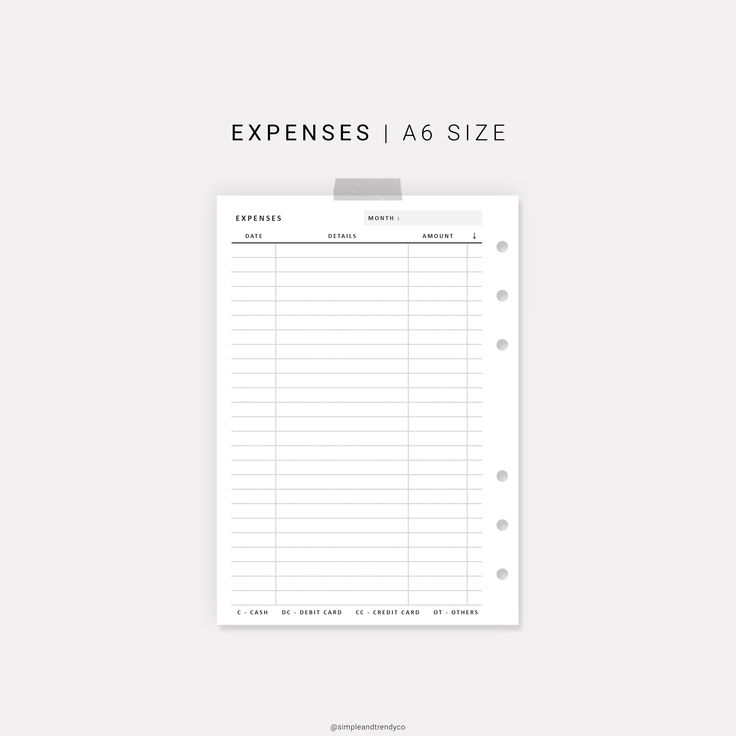 Expense Tracker A6 Inserts Printable Personal Expenses Organizer 
