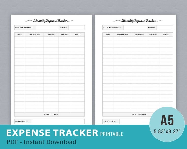 Expense Tracker Budget Planner Monthly Finance Planner Printable 