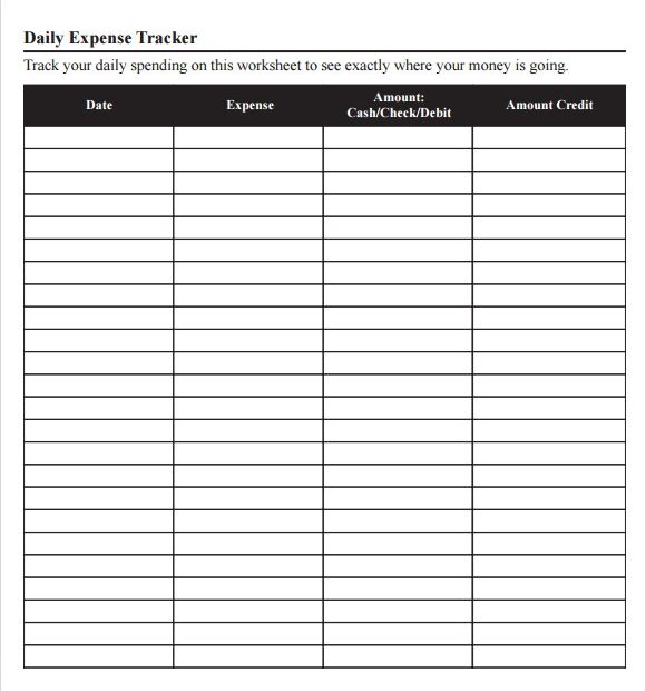 Expense Tracking Printable Form Printable Forms Free Online