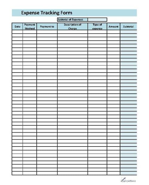 Expense Tracking Sheet Printable