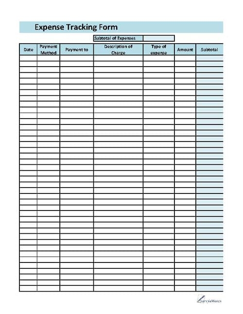 Expense Tracking Sheet Printable