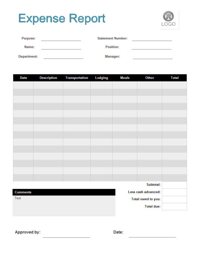 Fabulous Printable Expense Report Template Download Excel Worksheet For 