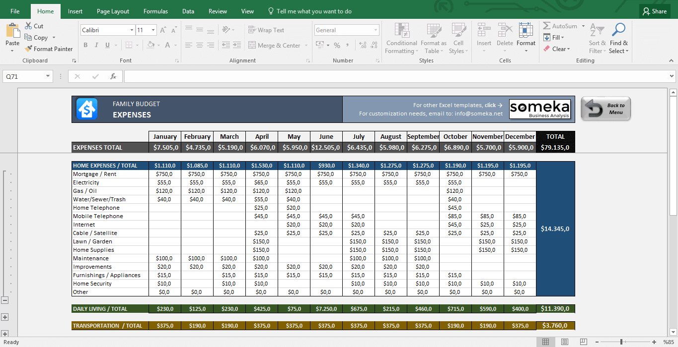 Family Budget Template In Excel Free Download