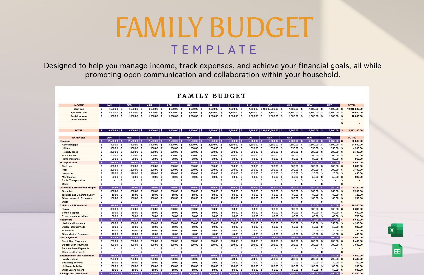 Family Budget Template In Excel Google Sheets Download Template