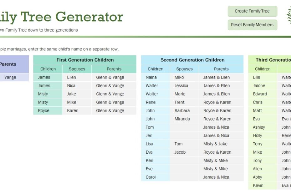 Family Tree Excel Template