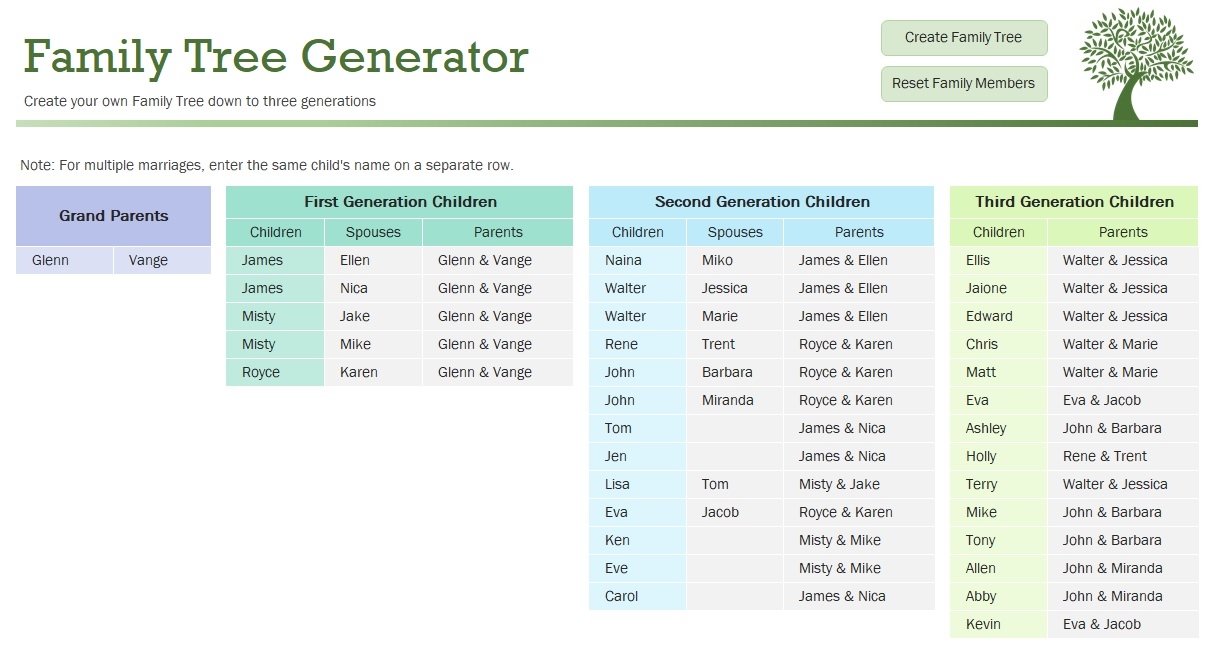 Family Tree Excel Template