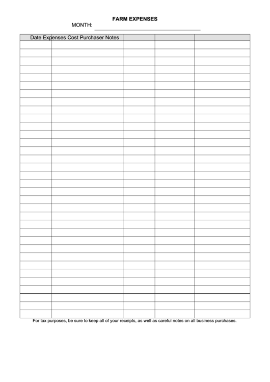Farm Expense Spreadsheet Printable Pdf Download