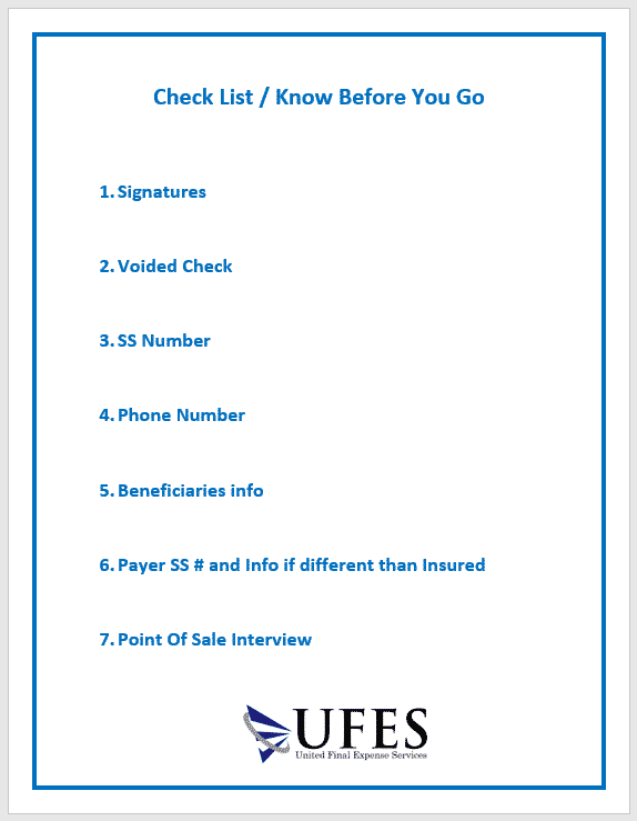 Final Expense Sales Presentation Check List United Final Expense Services
