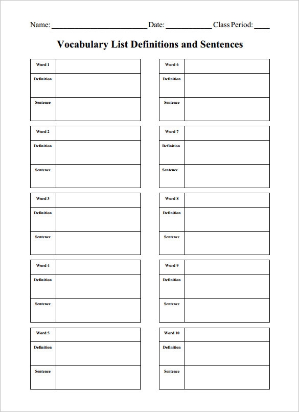 Free 12 Blank Vocabulary Worksheet Templates Word PDF