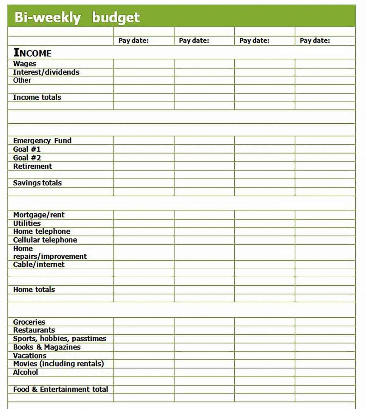 Free Biweekly Budget Template Excel Best Templates Resources