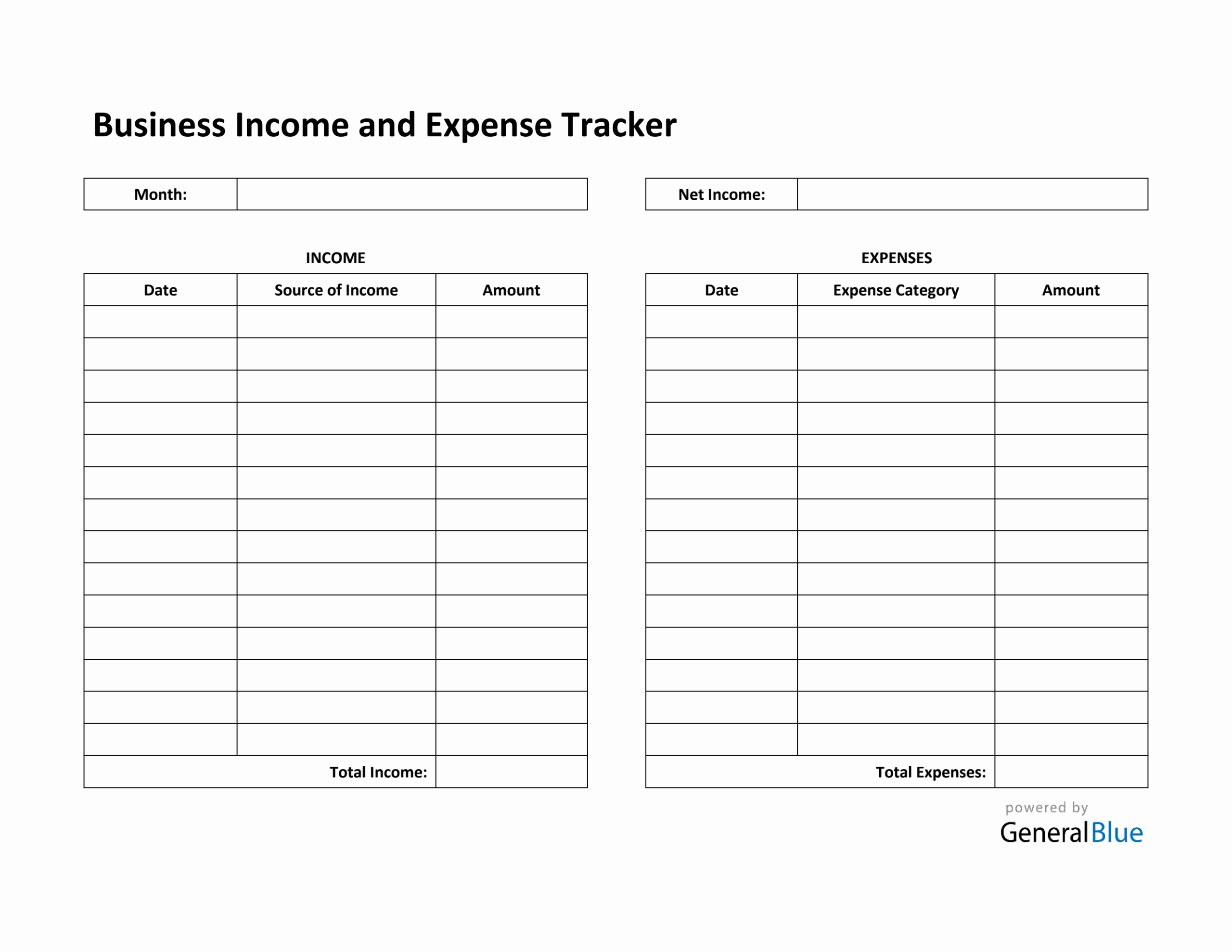 Free Business Income And Expense Tracker In PDF Printable 