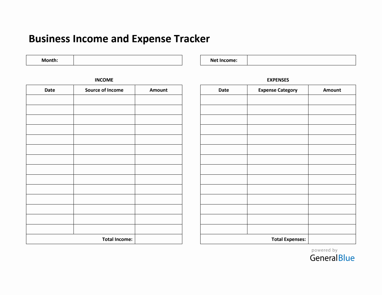 Free Business Income And Expense Tracker In PDF Printable 