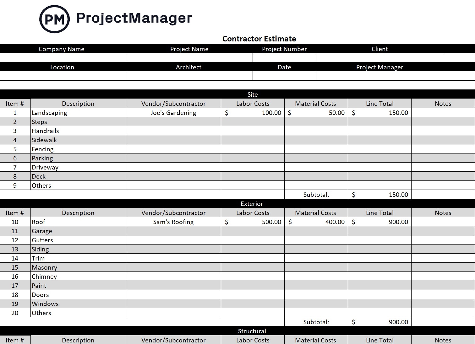 Free Contractor Estimate Template ProjectManager