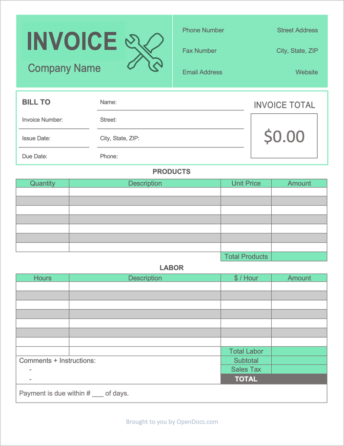 Free Contractor Invoice Template Excel Format Bonsai