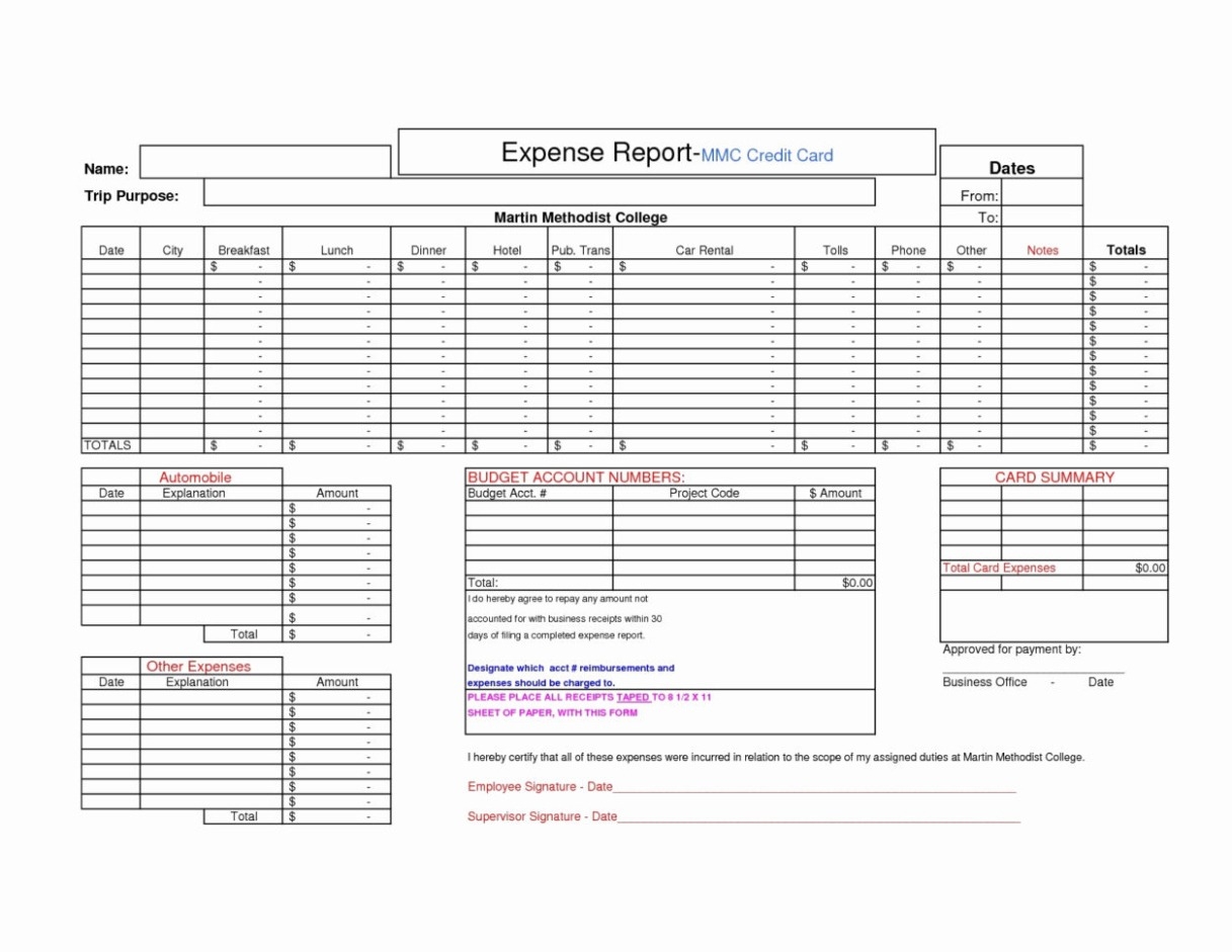 Free Credit Card Expense Report Template Excel Example Tacitproject