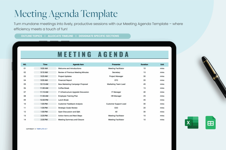 Free Editable Agenda Templates In Excel To Download