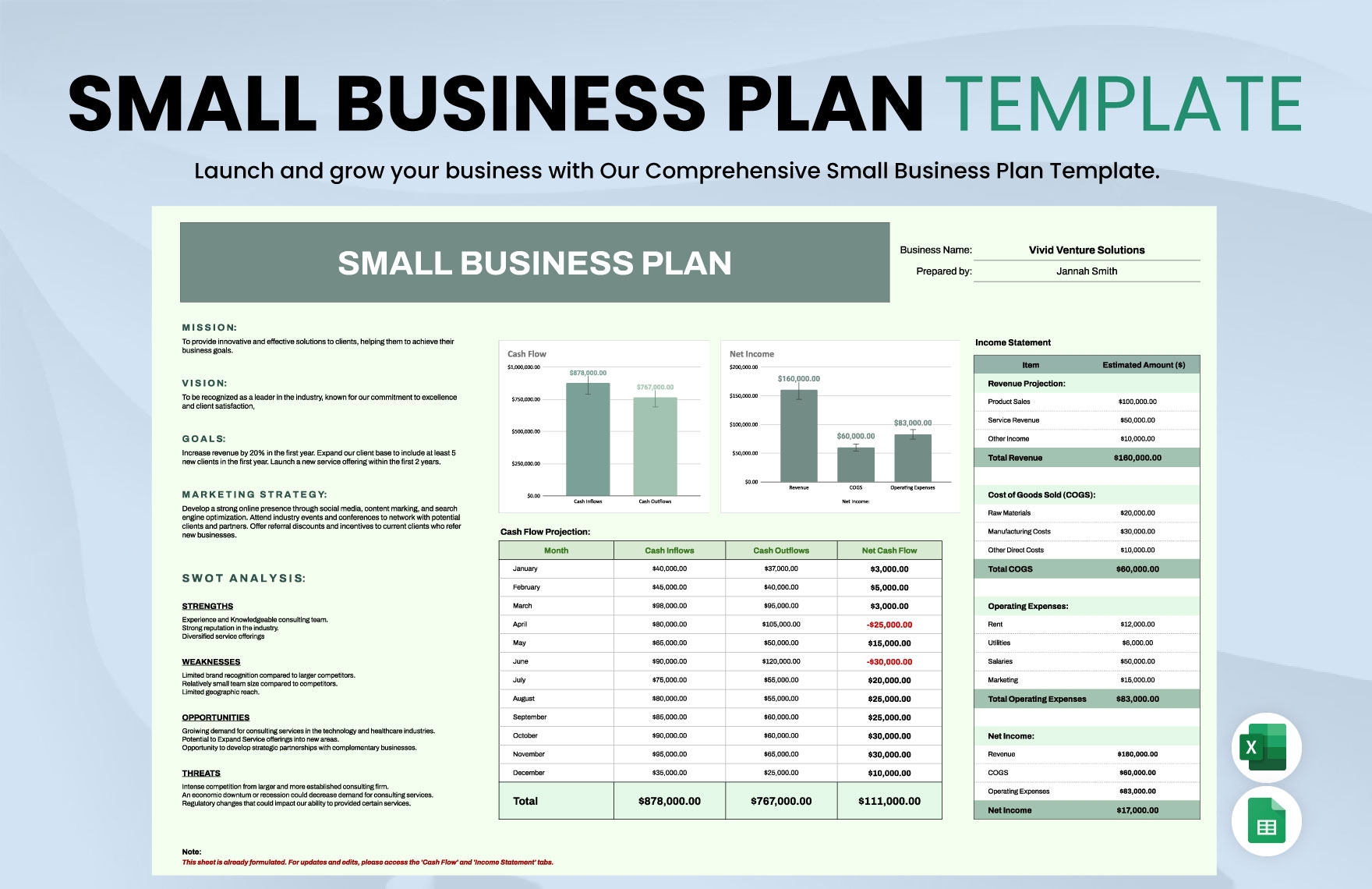 Free Editable Business Plan Templates In Excel To Download