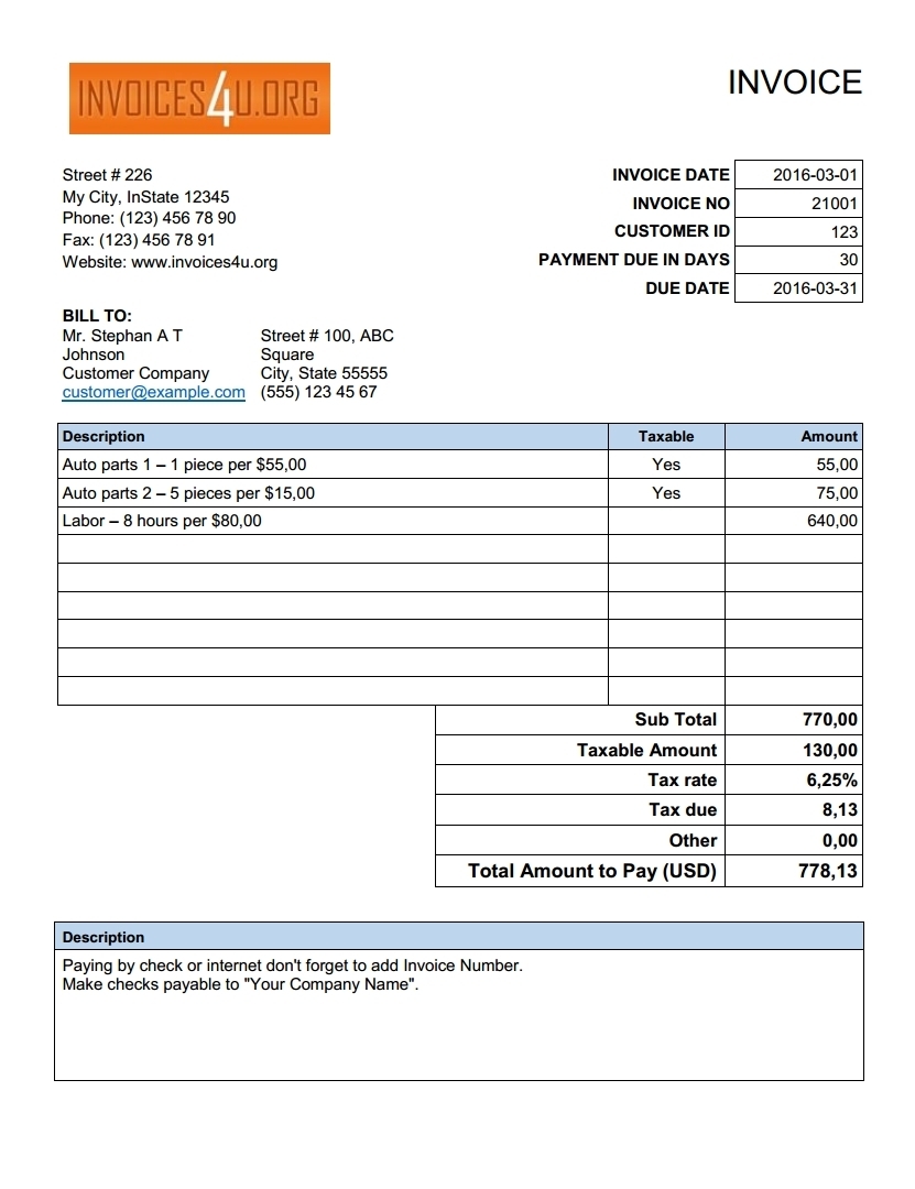Free Excel Invoice Templates