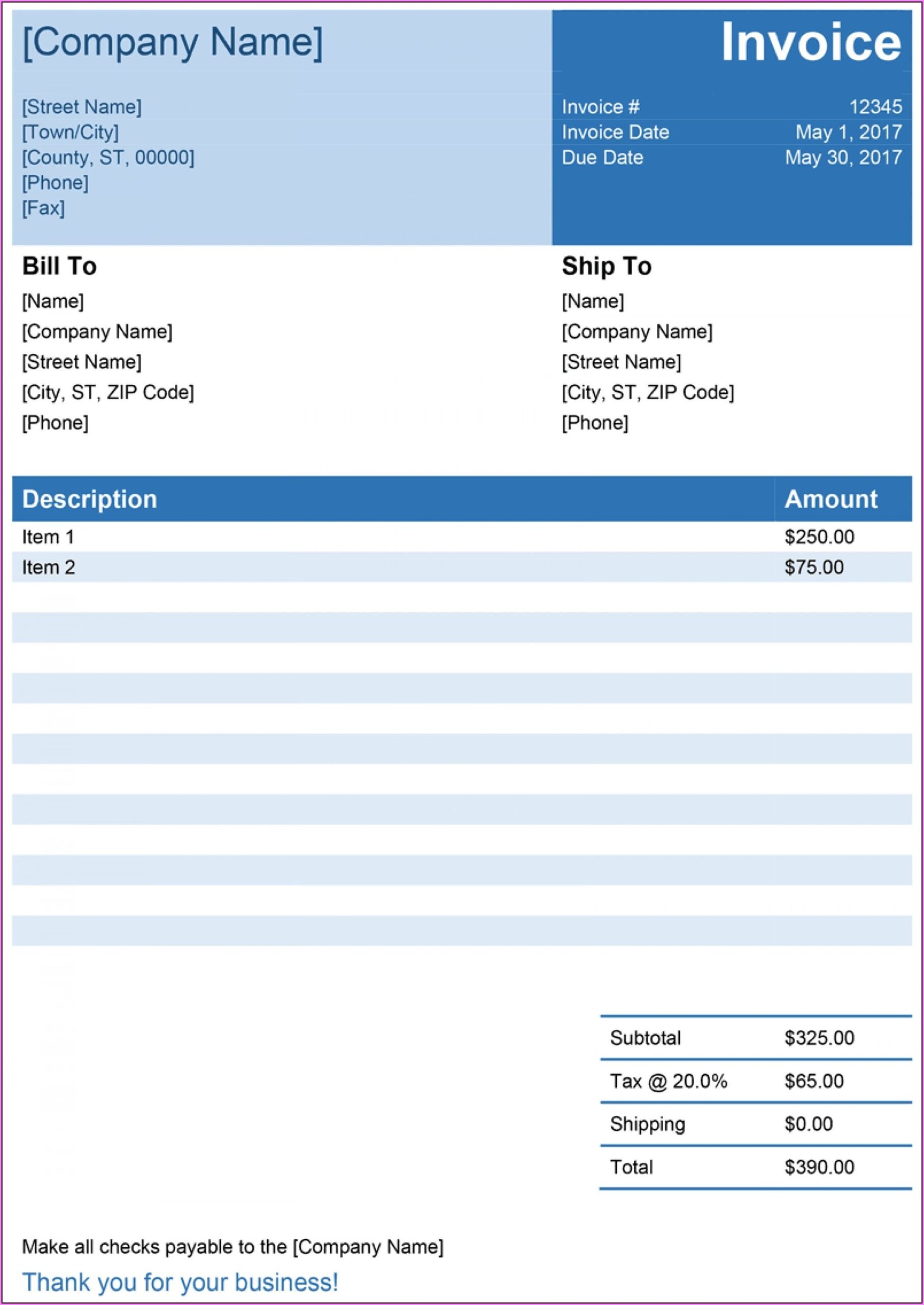 Free Excel Invoices Templates Download Template 2 Resume Examples 