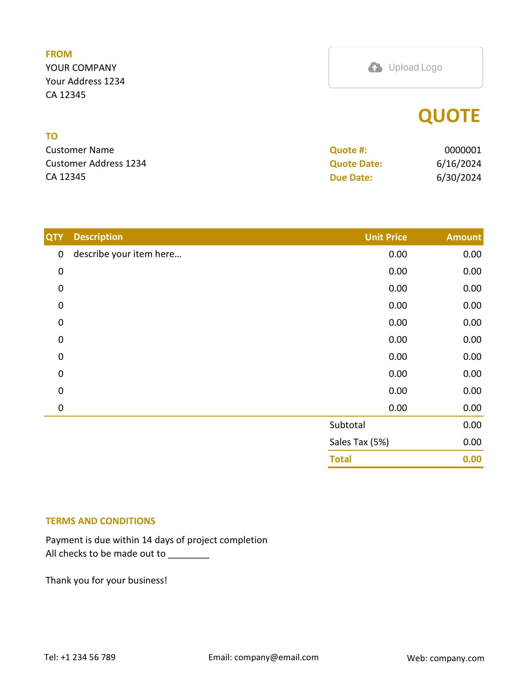 Free Excel Quote Template Docelf