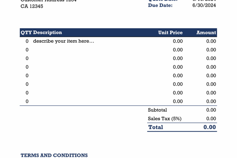 Free Excel Quote Template Docelf