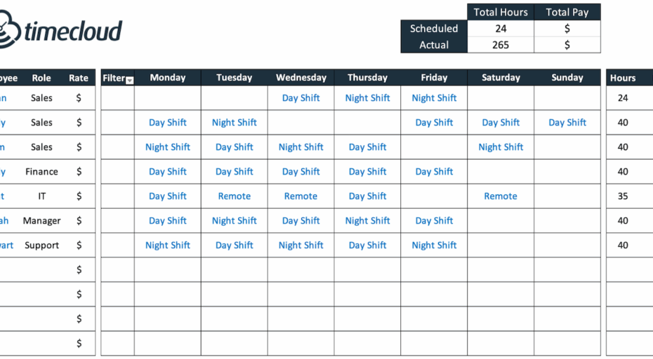Free Excel Staff Roster Template
