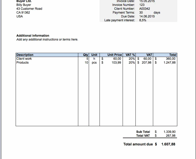 Free Invoice Excel Template