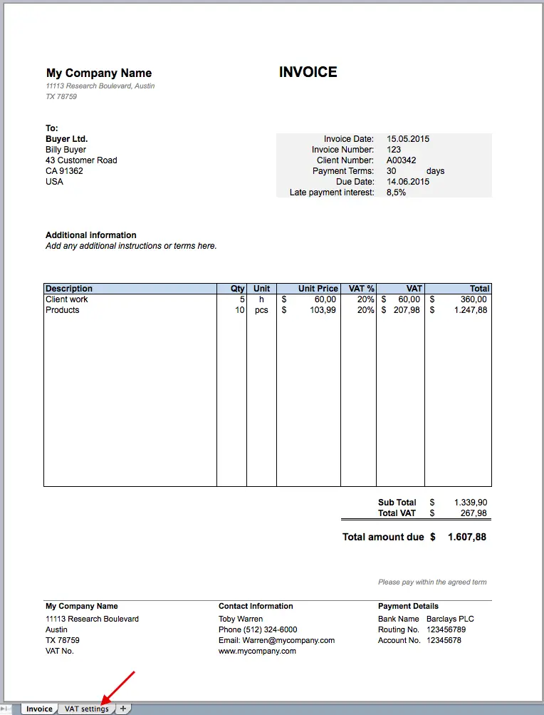 Free Invoice Excel Template