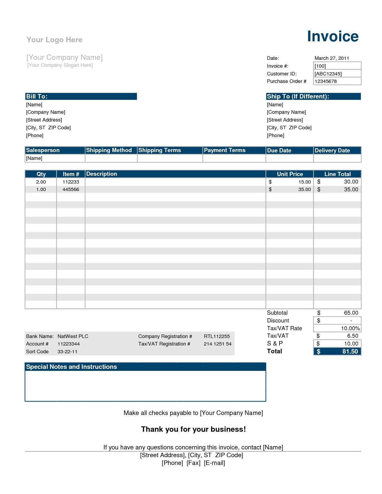 Free Invoice Excel Template Invoice Template Ideas Vrogue