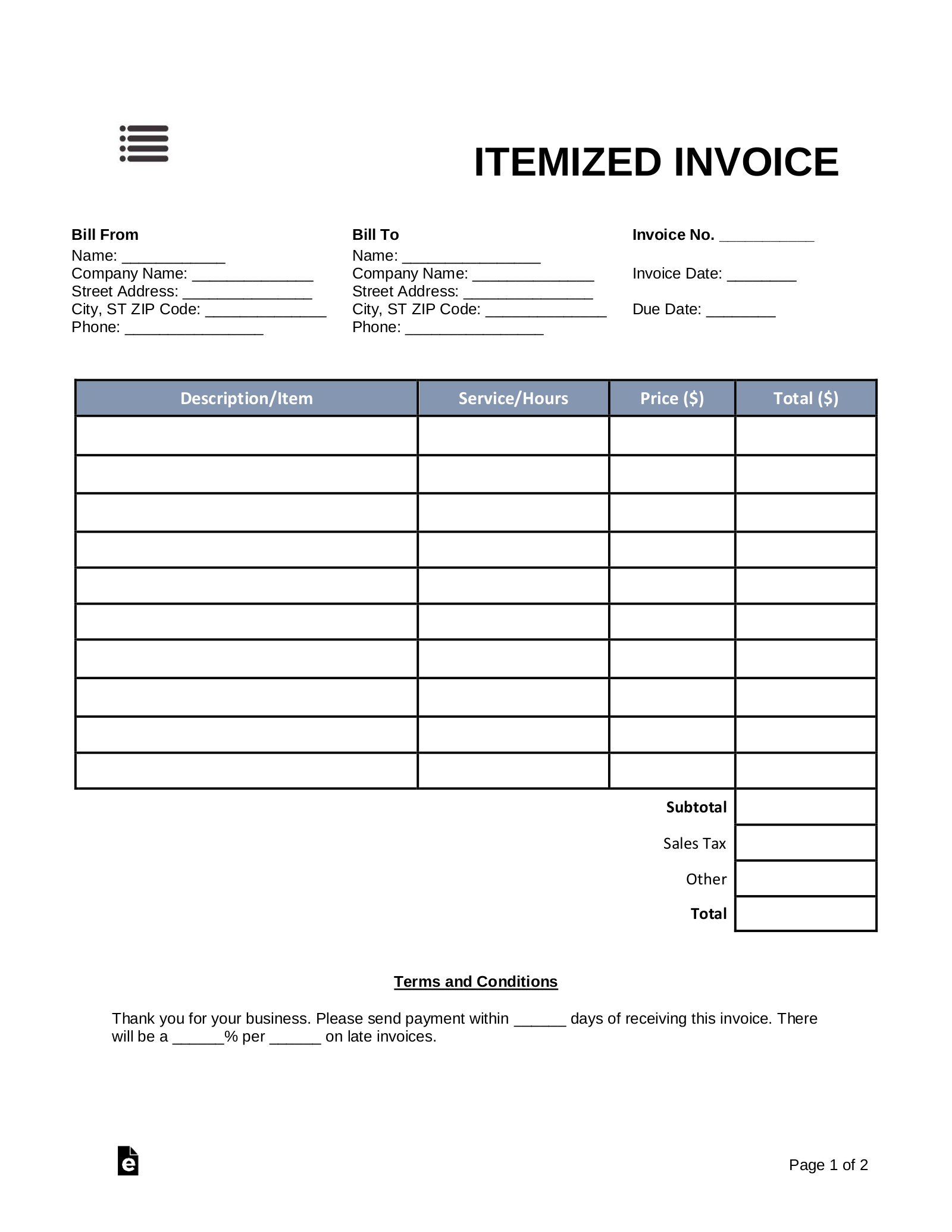 Free Itemized Receipt Template PDF Word EForms