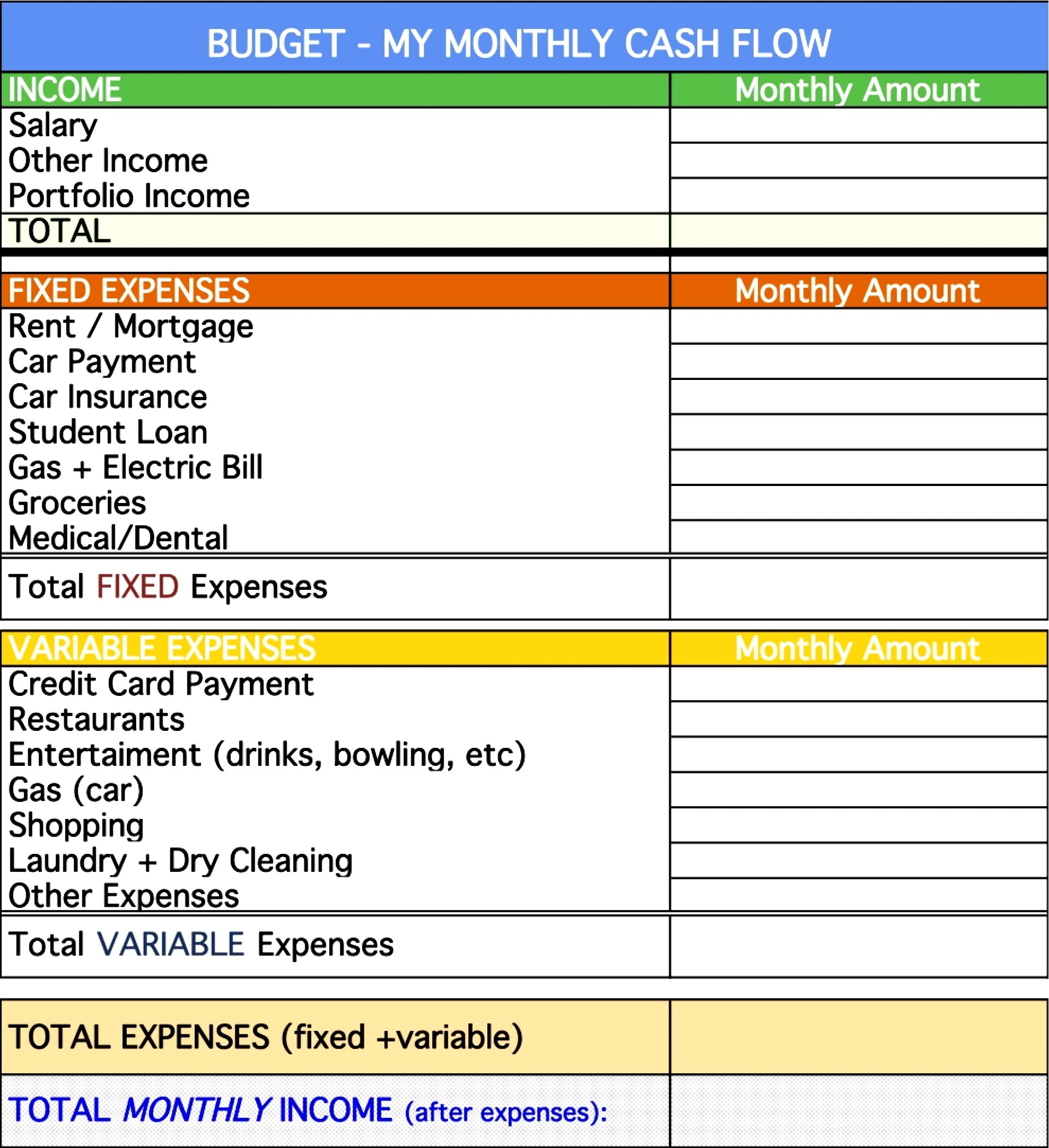 Free Monthly Budget Template Excel Riset