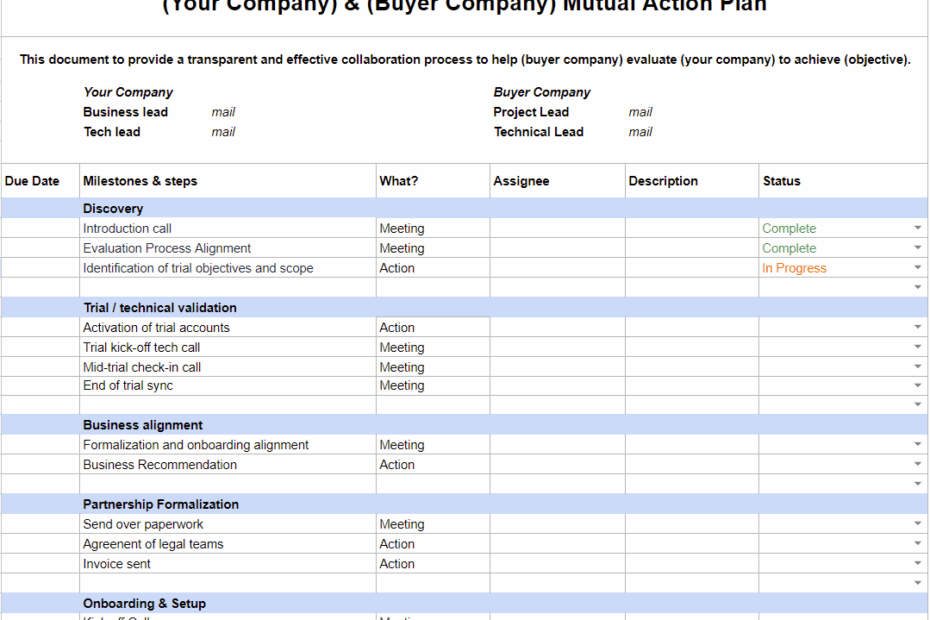 Free Mutual Action Plan Template Stageset
