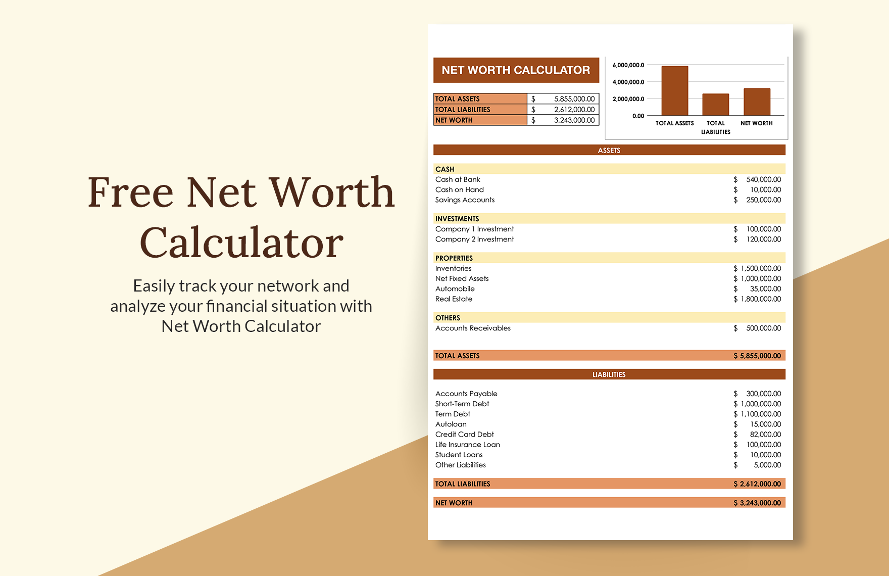 Free Net Worth Calculator Google Sheets Excel Template
