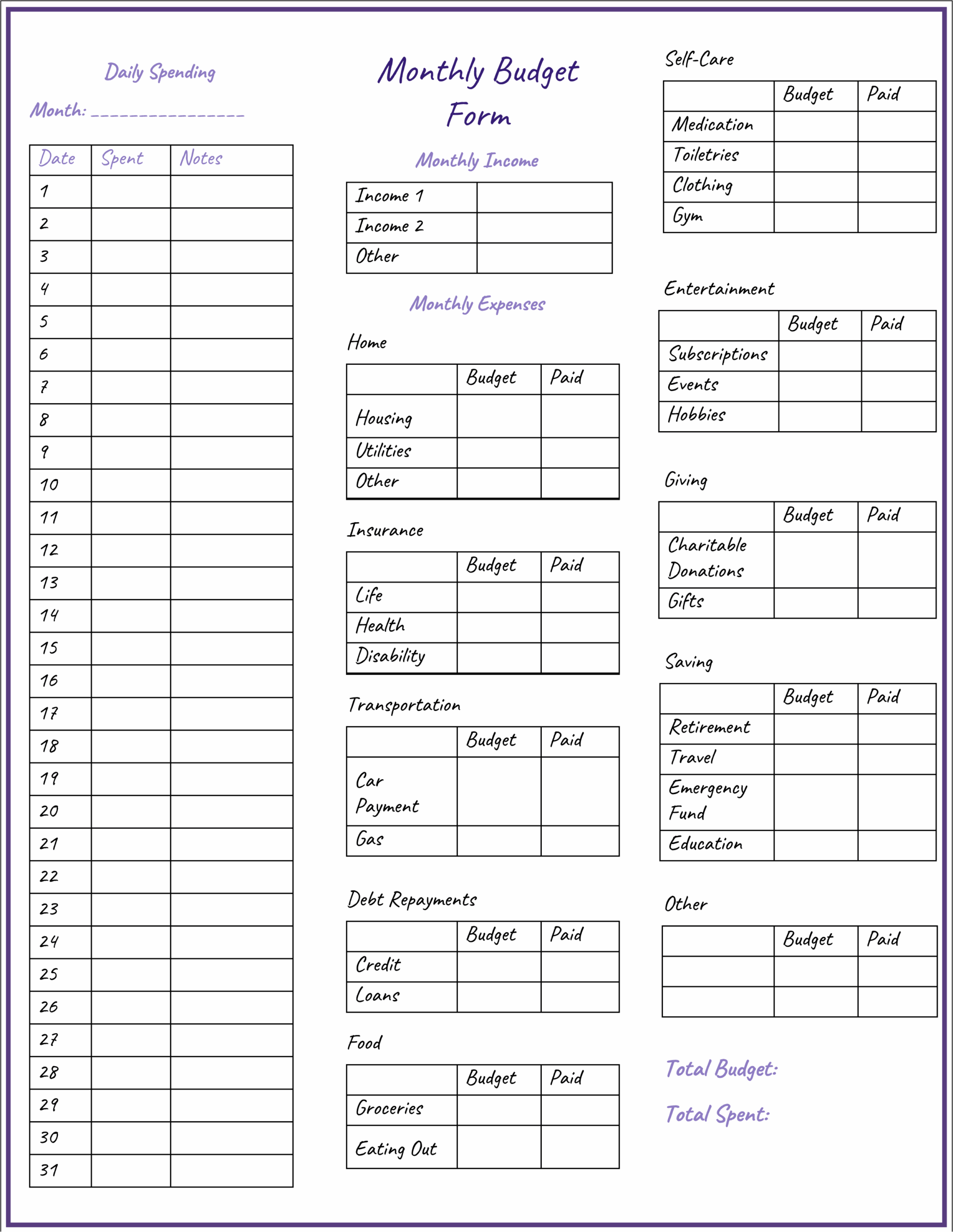 Free Printable Budget Form Printable Forms Free Online