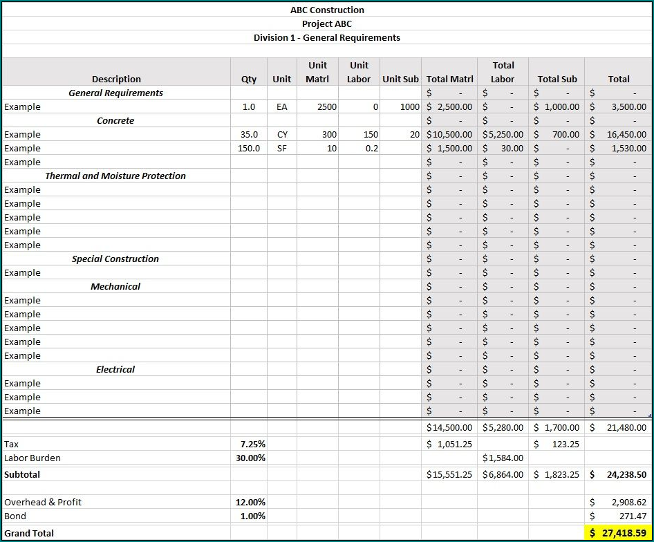 Free Printable Construction Estimate Template Excel Free Printable Construction Estimate Template Excel