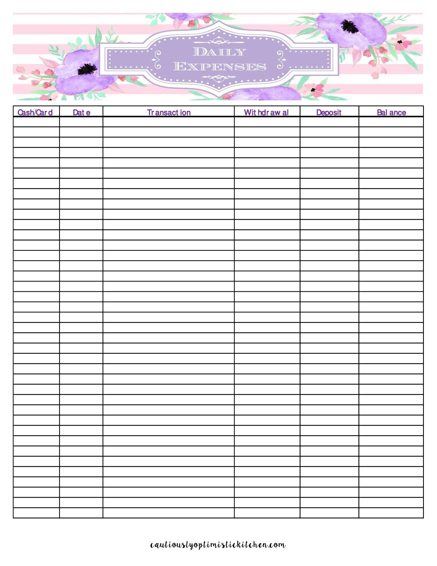 Free Printable Daily Expense Tracker Ressgeta