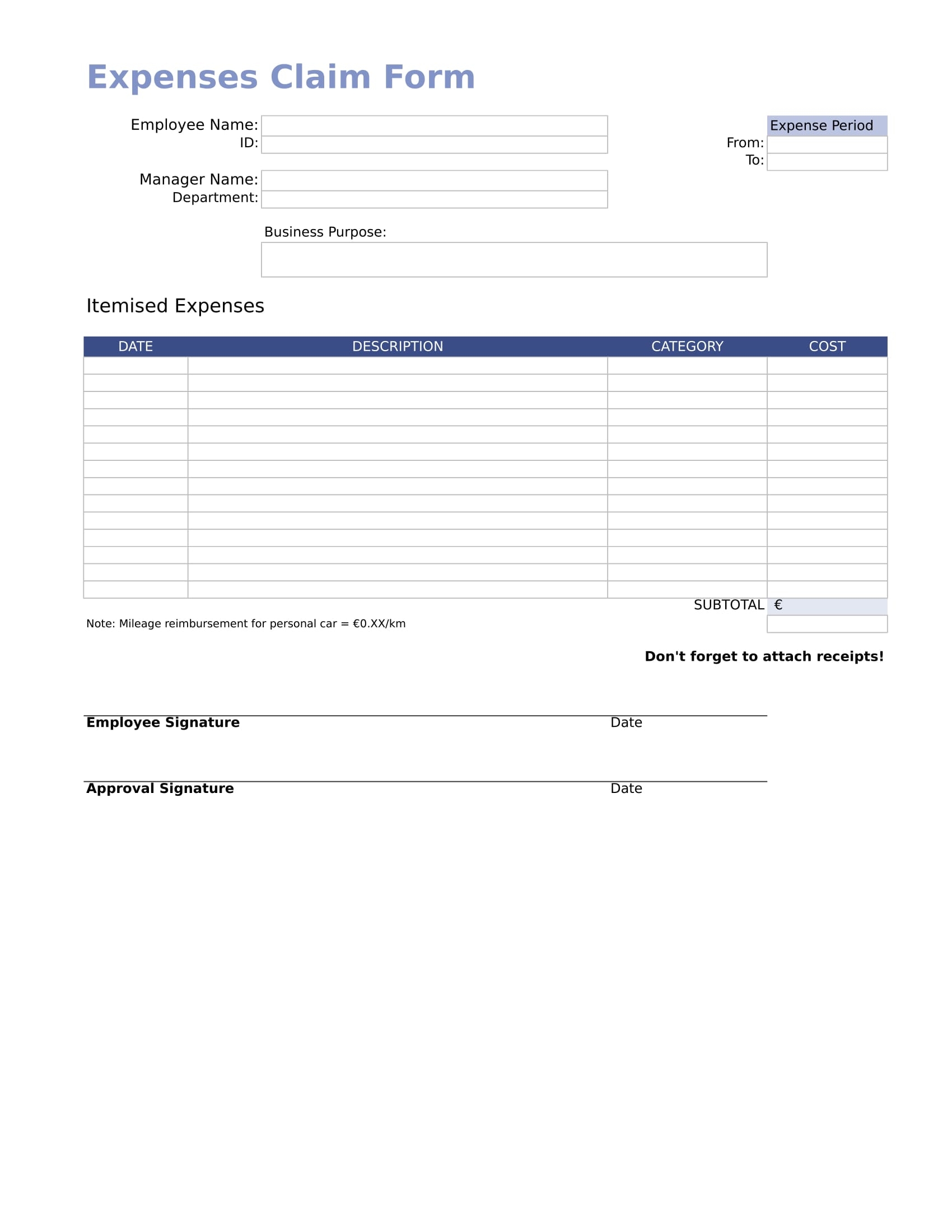 Free Printable Expense Reimbursement Forms Printable Forms Free Online