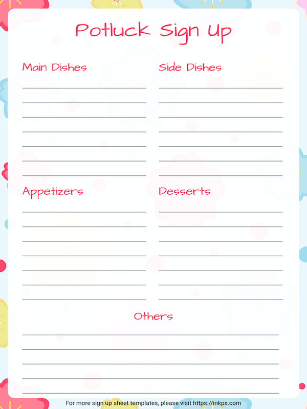 Free Printable Floral Potluck Sign Up Sheet Template Inkpx
