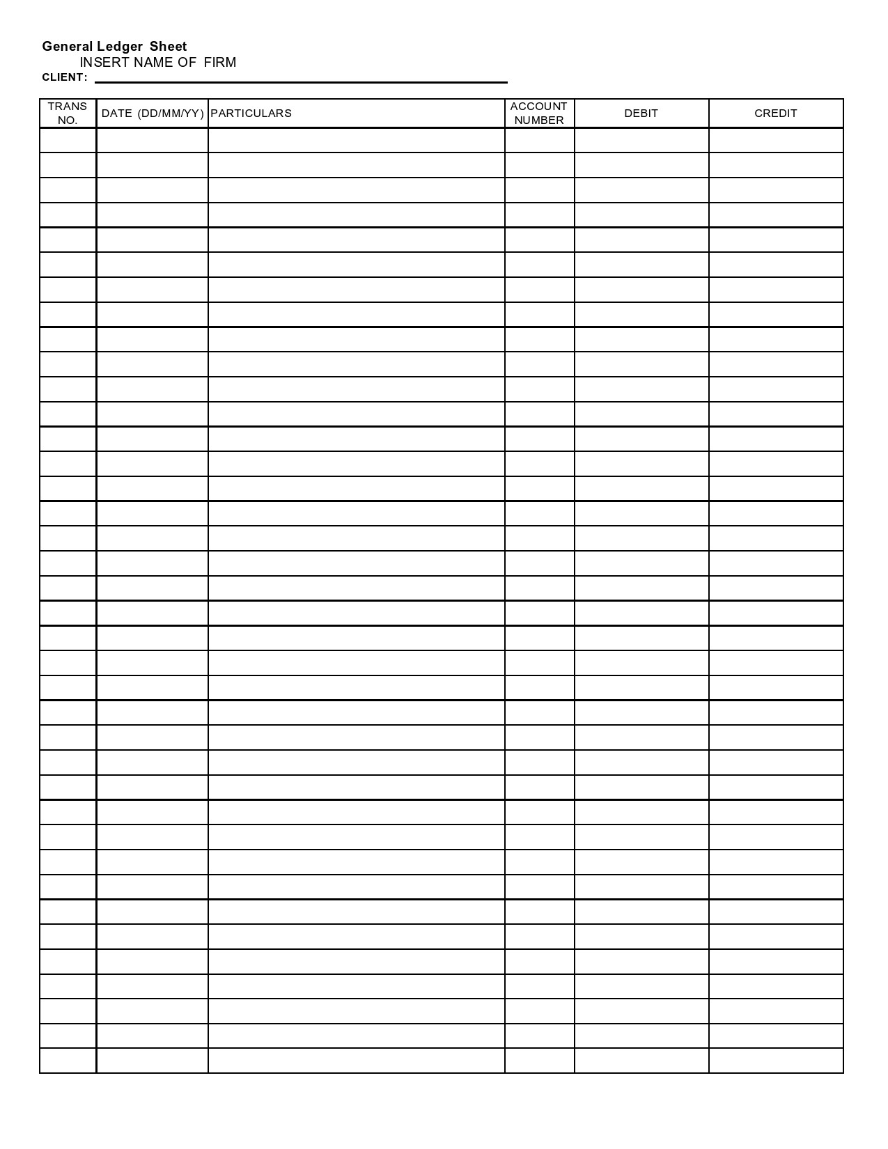 Free Printable General Ledger Sheet