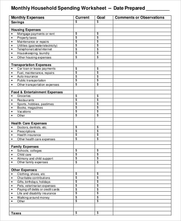 Free Printable Household Expense Sheets Free Templates Printable