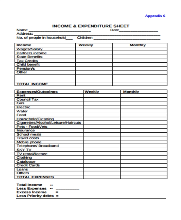 Free Printable Income And Expense Sheet