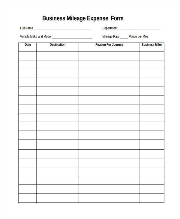 Free Printable Mileage Expense Form Printable Forms Free Online